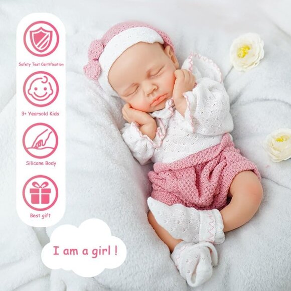 12Inch Realistic Full Body Silicone Reborn ivory White Baby Girl Sleeping Dolls - Picture 4 of 7